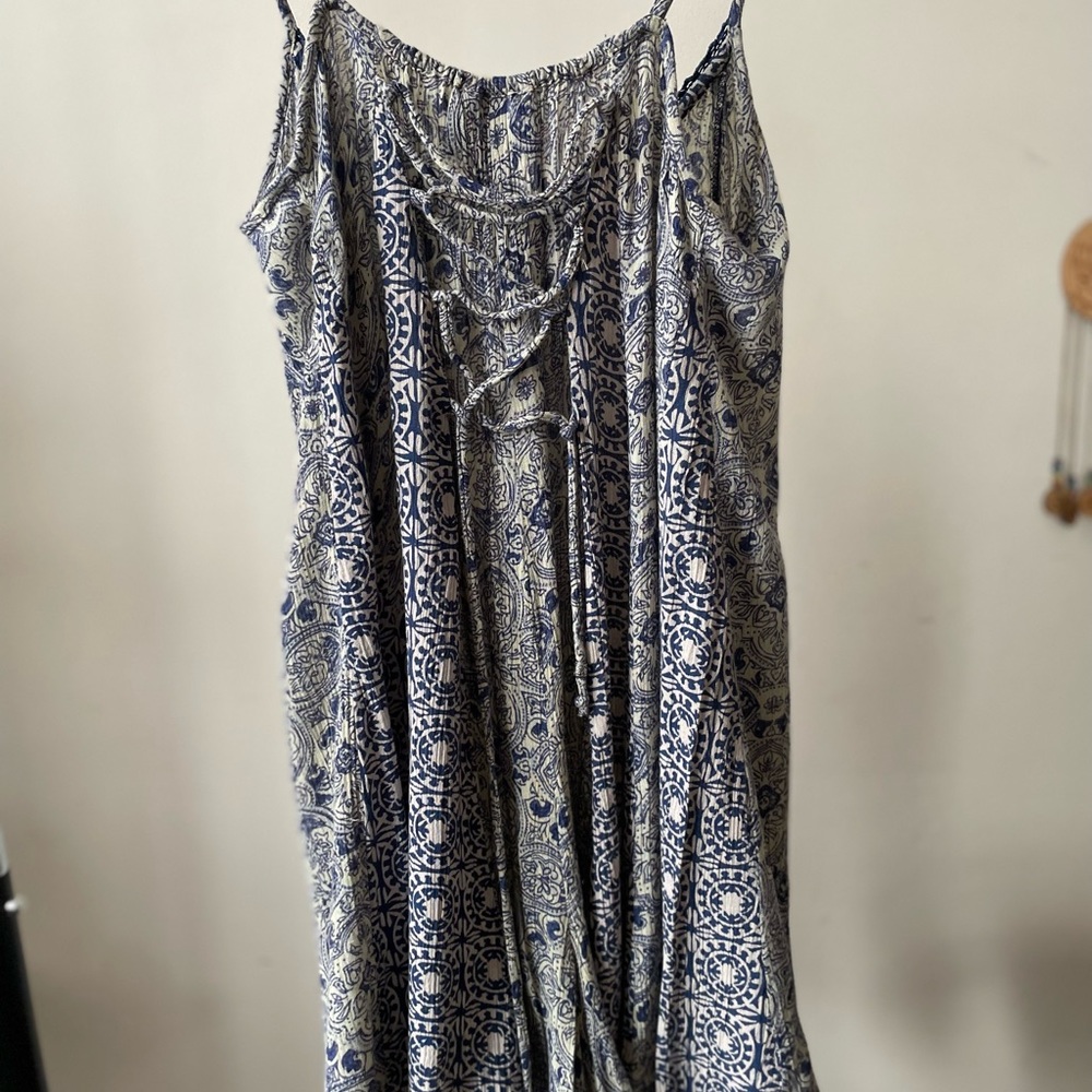 Angie Blue And White Floral Romper W/ Crossed Tie Detailing On Back- Size Small